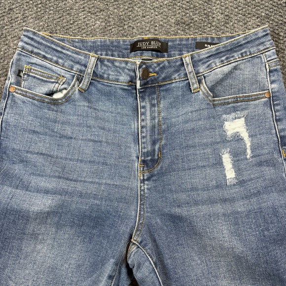 Judy Blue Jeans Womens 15/32 Blue Slim Fit Shark Bite Raw Hem Distressed JB88313 - Picture 2 of 11
